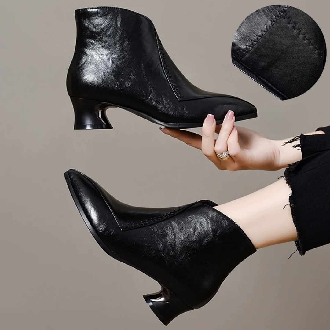 Varnelle – Genuine Leather Chunky Heel Ankle Boots |