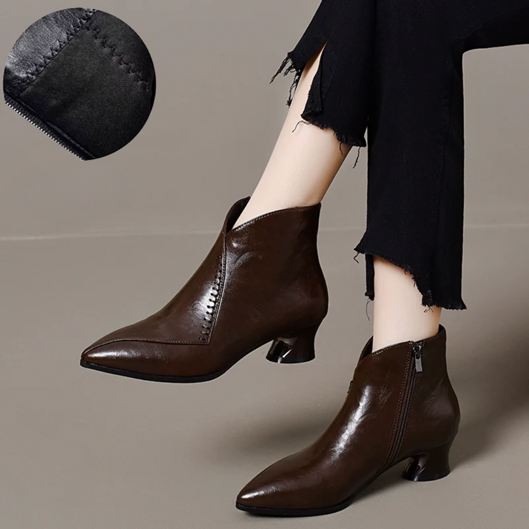 Varnelle – Genuine Leather Chunky Heel Ankle Boots |