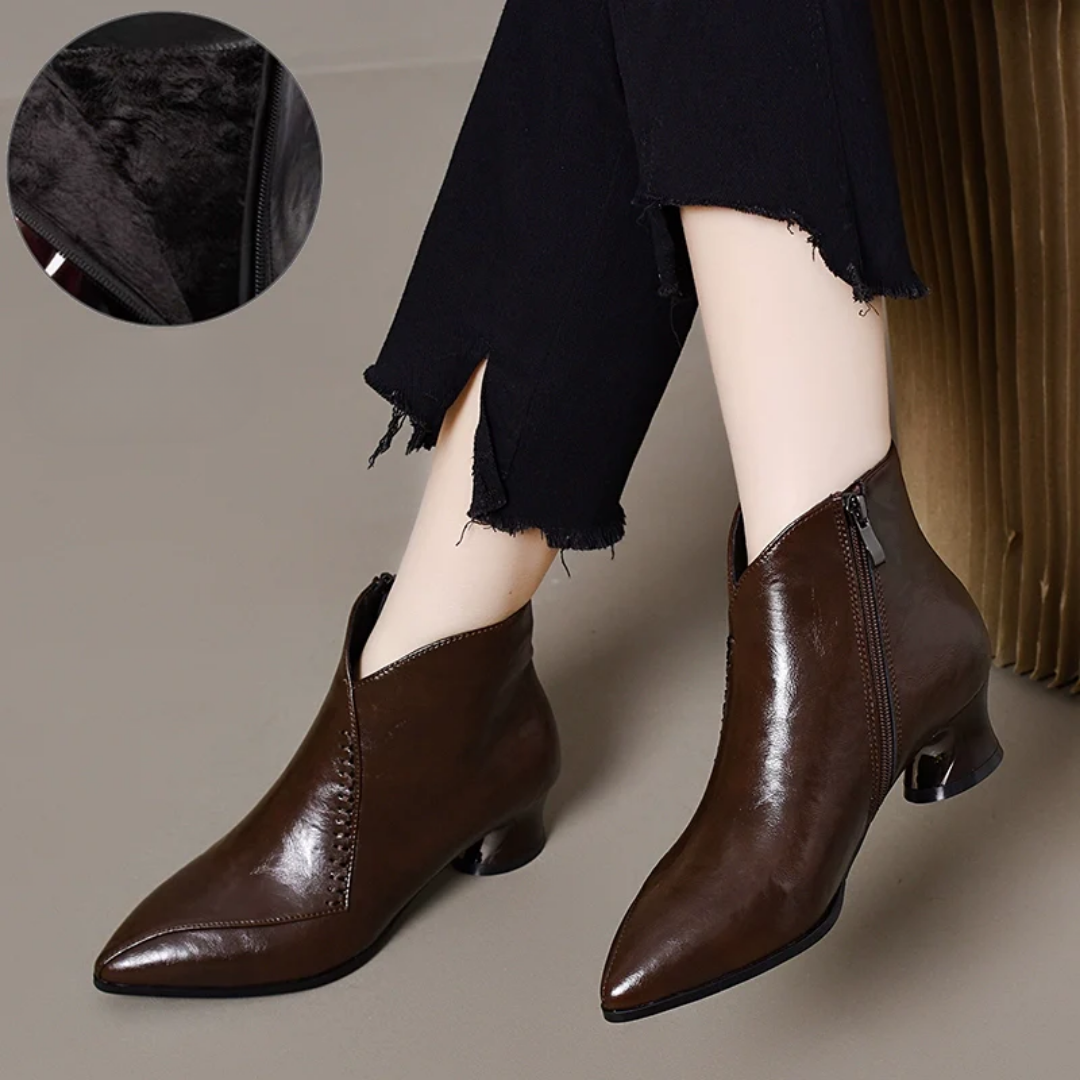 Varnelle – Genuine Leather Chunky Heel Ankle Boots |