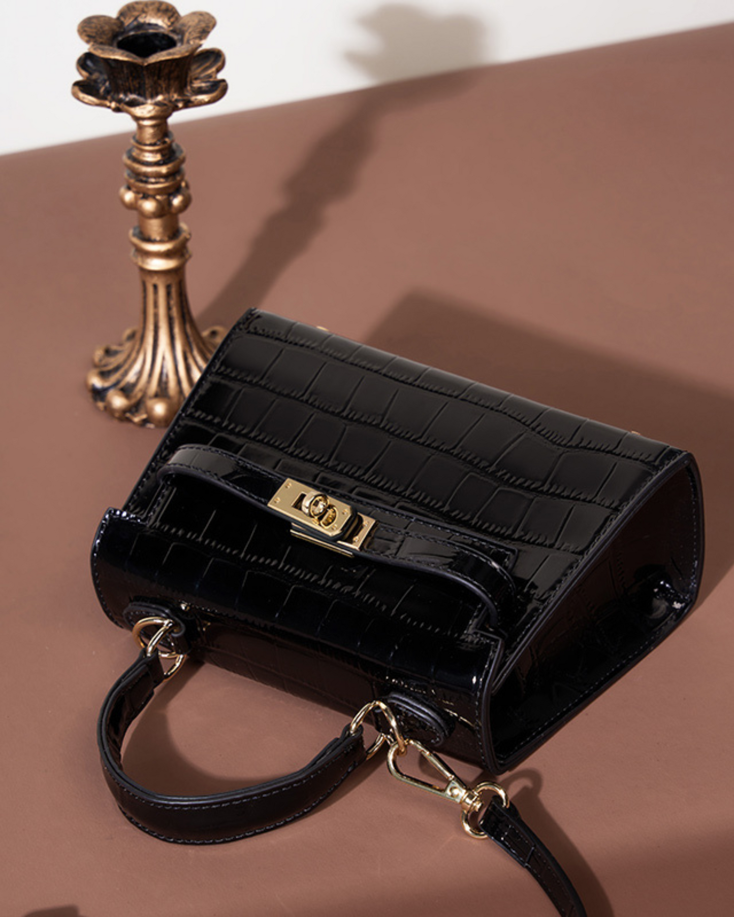 Bolsa Kelly Mini com estampa de crocodilo, bolsa de mão e ombro em couro legítimo