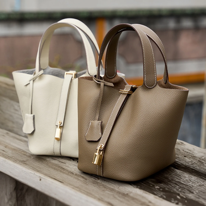 Bolsa Picotin em couro legítimo – Bolsa estilo balde compacta e estilosa
