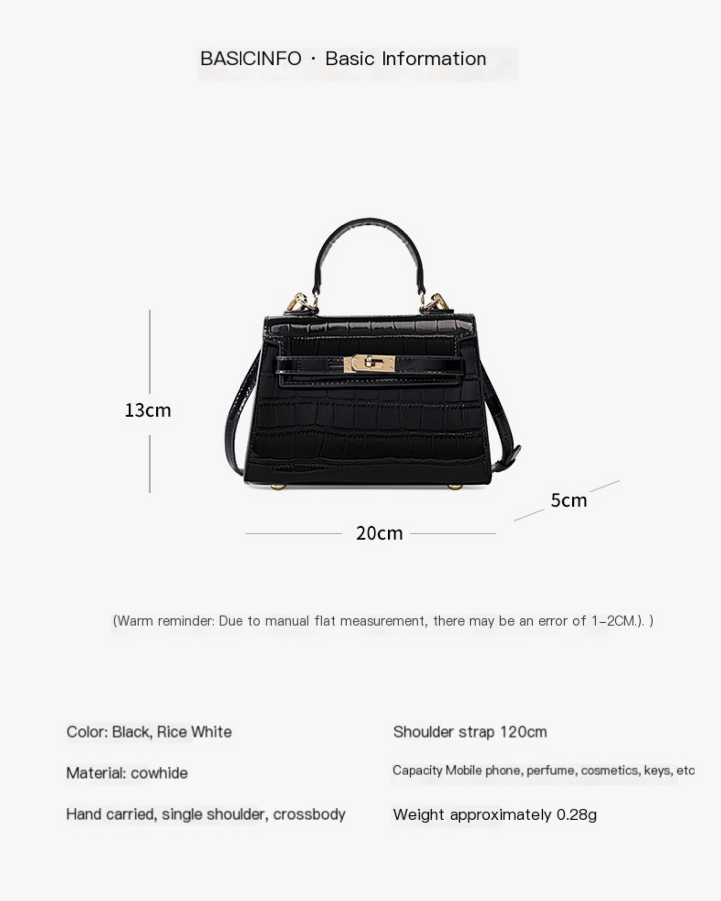 Bolsa Kelly Mini com estampa de crocodilo, bolsa de mão e ombro em couro legítimo