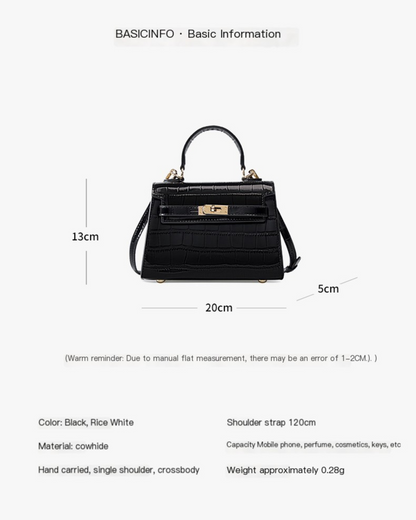 Bolsa Kelly Mini com estampa de crocodilo, bolsa de mão e ombro em couro legítimo