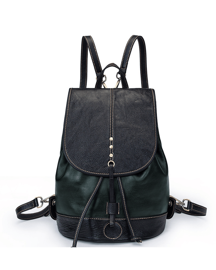 Rucksack Çift Renkli Siyah-Yeşil Deri Sırt Çantası – Modern ve Şık