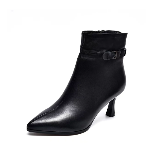 Éclat – Premium Black &amp; Tan Leather Thin Heel Winter Women's Boots