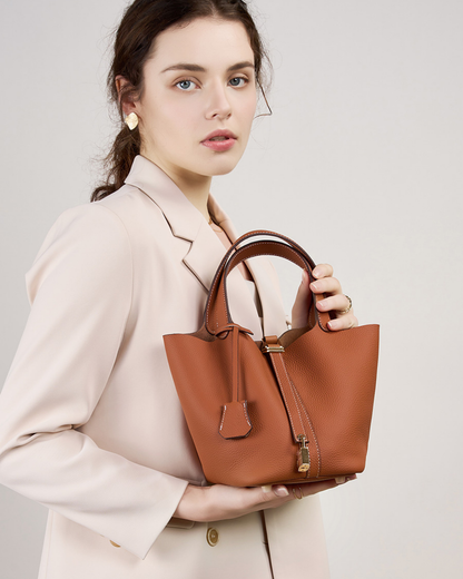 Bolsa Picotin em couro legítimo – Bolsa estilo balde compacta e estilosa