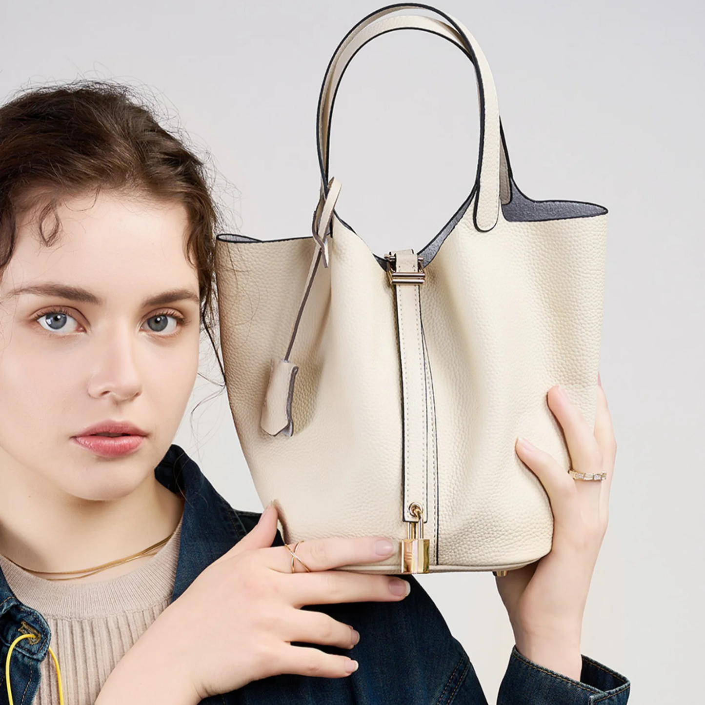 Bolsa Picotin em couro legítimo – Bolsa estilo balde compacta e estilosa