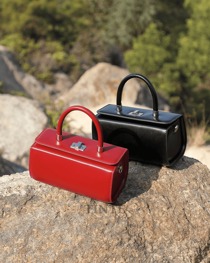 Swiss Deri Silindir Mini El & Omuz Çantası – Ayarlanabilir Askılı Top-Handle Bag