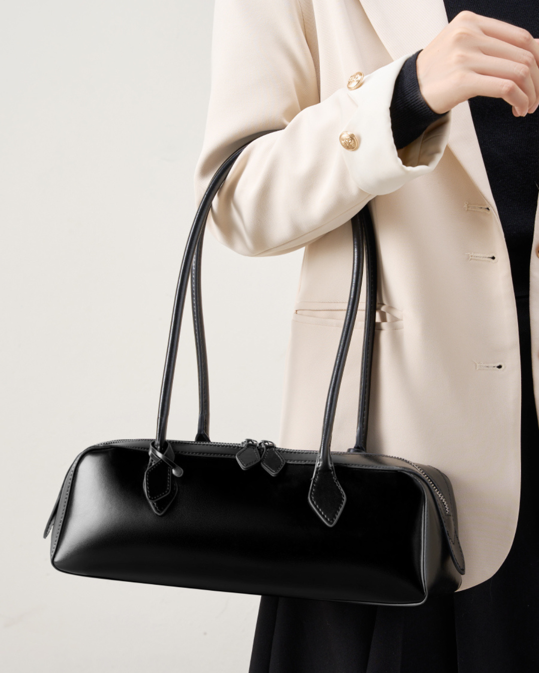 Halo Long Cylinder Leather Shoulder Bag | Stylish and Minimalist Design