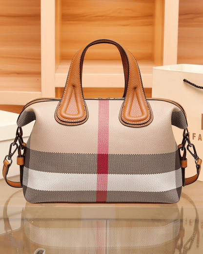 Bolsa de lona e couro xadrez | Design elegante e versátil
