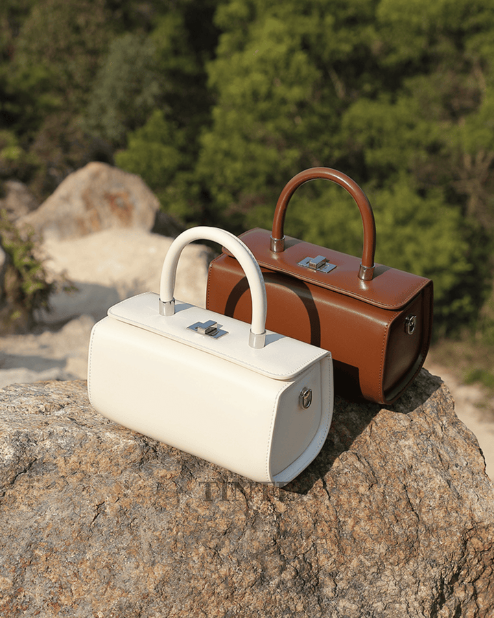 Swiss Deri Silindir Mini El & Omuz Çantası – Ayarlanabilir Askılı Top-Handle Bag
