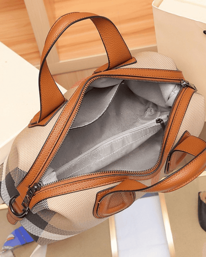 Bolsa de lona e couro xadrez | Design elegante e versátil