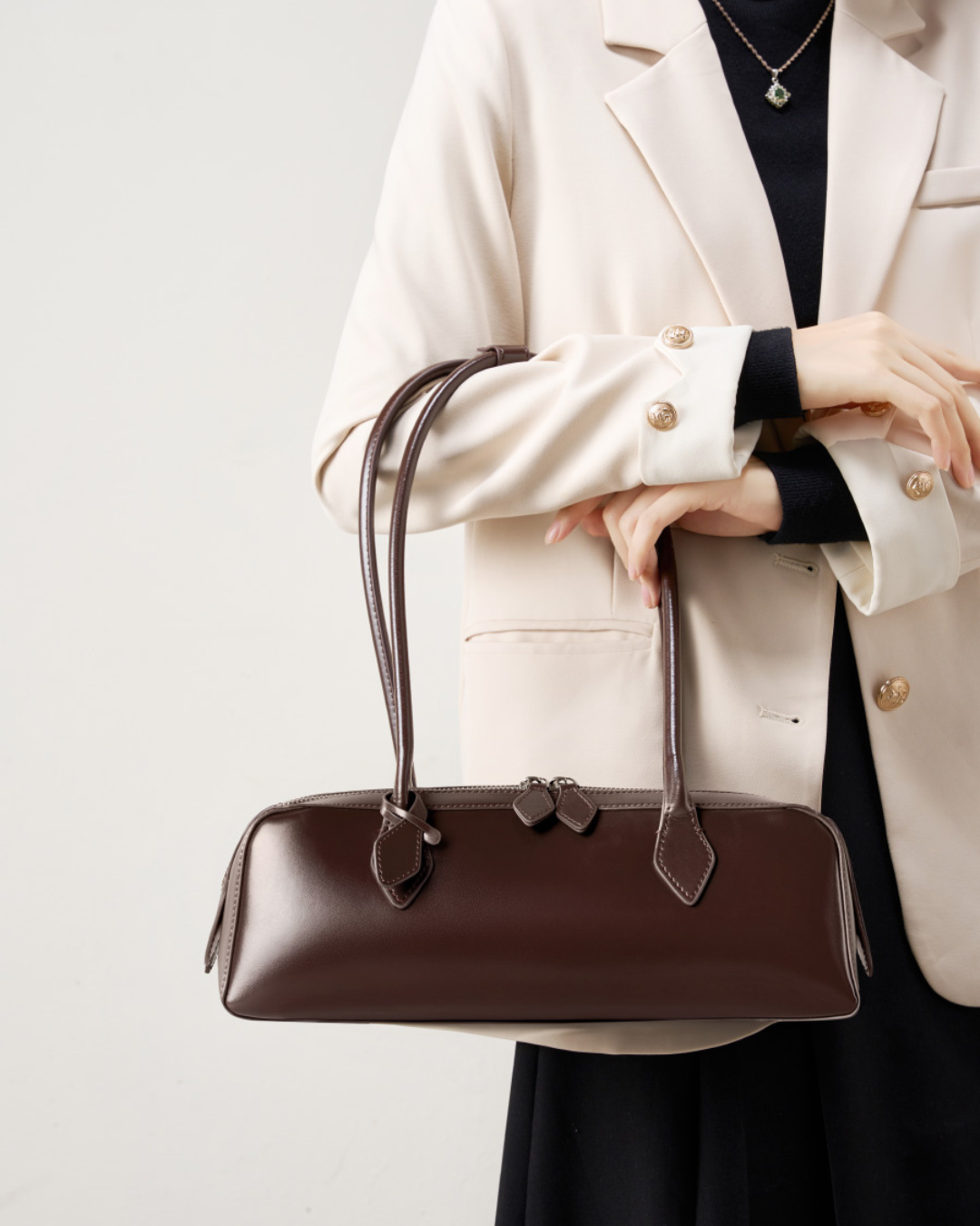 Halo Long Cylinder Leather Shoulder Bag | Stylish and Minimalist Design