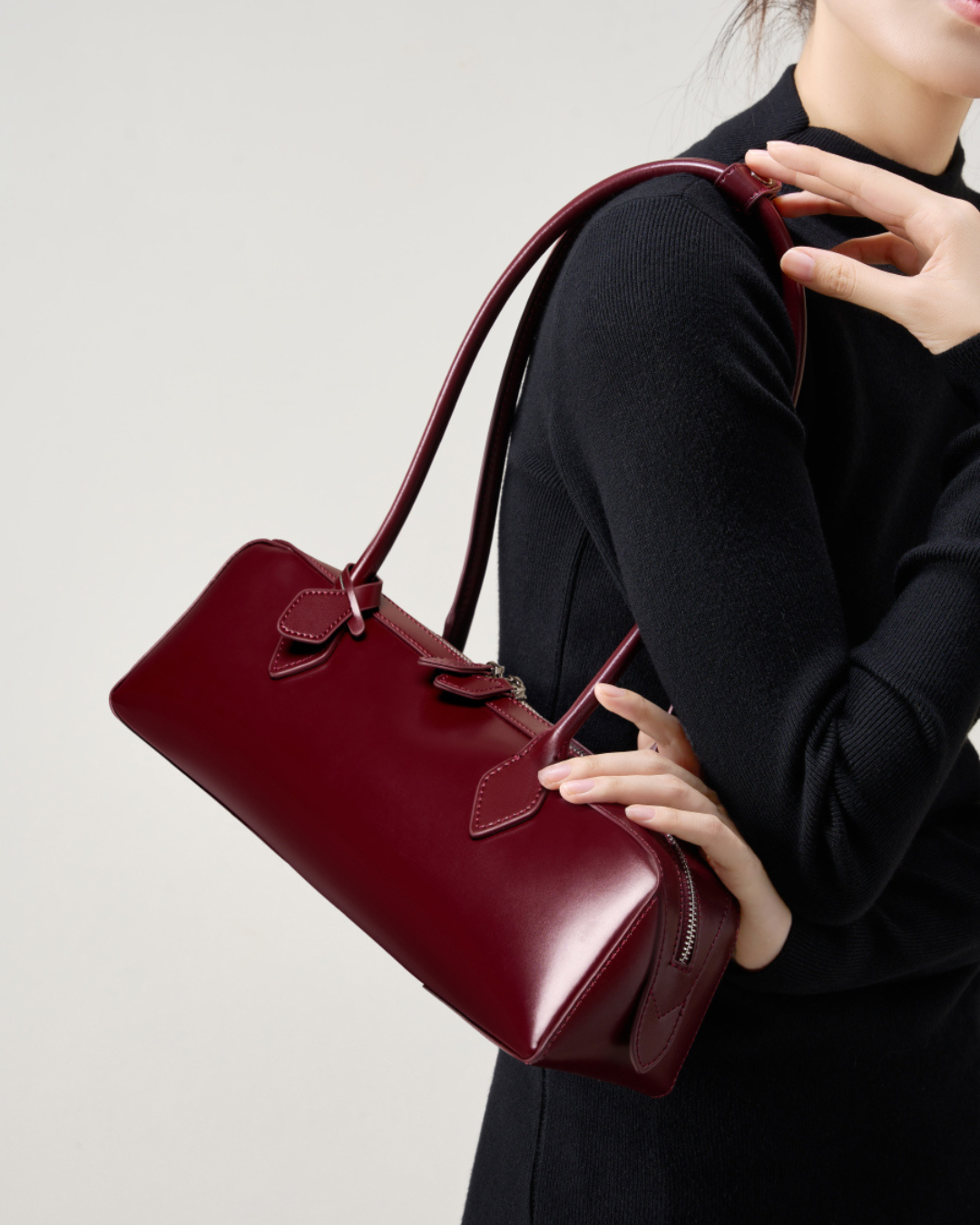 Halo Long Cylinder Leather Shoulder Bag | Stylish and Minimalist Design