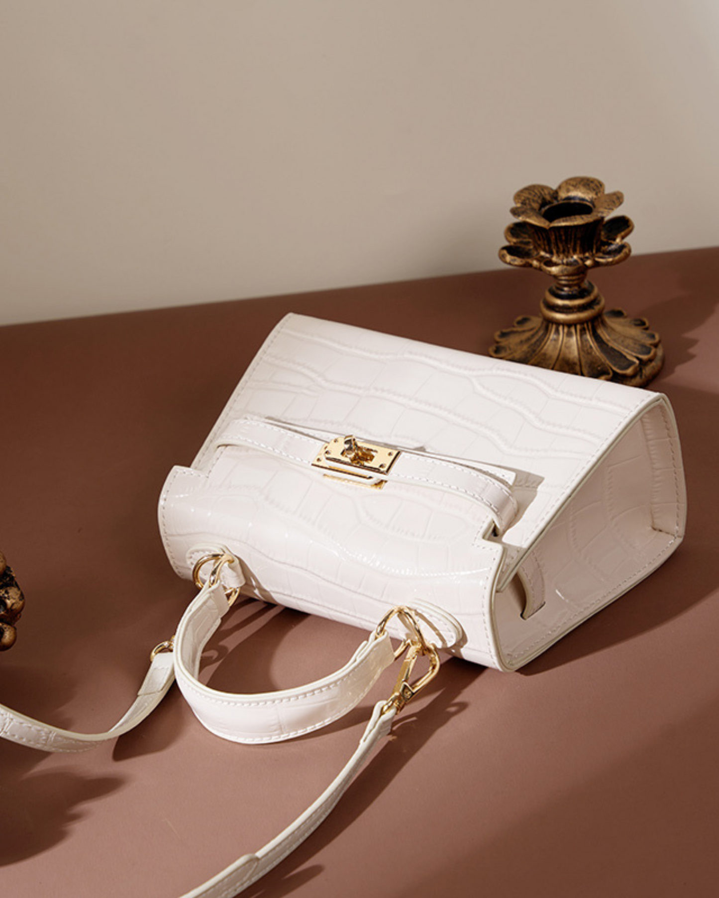 Bolsa Kelly Mini com estampa de crocodilo, bolsa de mão e ombro em couro legítimo