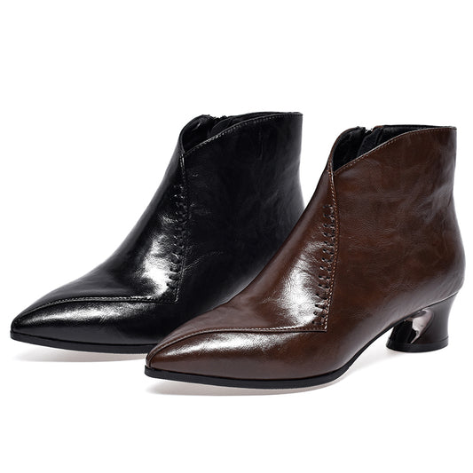 Varnelle – Genuine Leather Chunky Heel Ankle Boots |