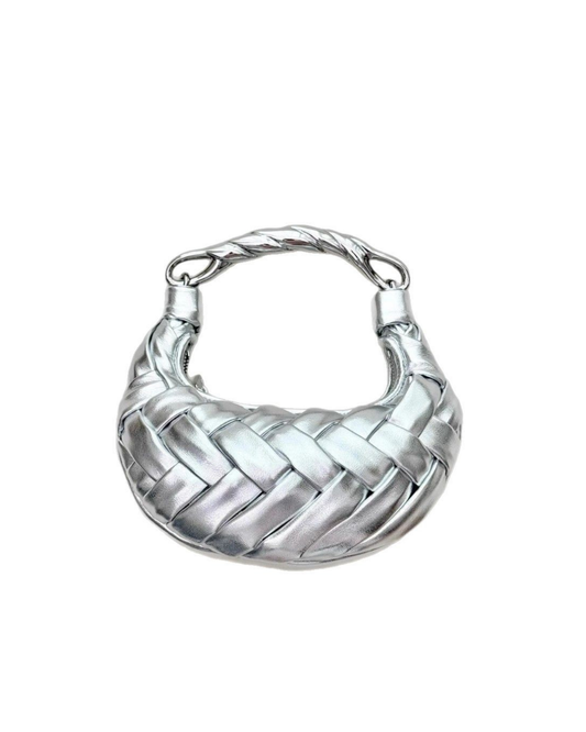 Knitted Leather Women's Bag - Metal Handle, Round Shaped Shoulder &amp; Handbag